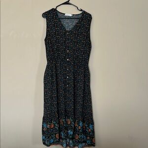Floral Sleeveless Dress - Black and Blue